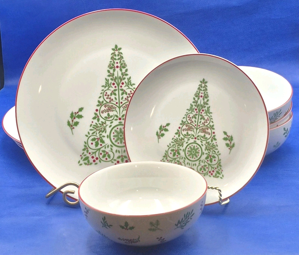 Bee & Willow 12-Piece Christmas Dinnerware Set Trees Holly